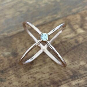 Rose Gold Plated Criss Cross Ring with CZ Stone (Size 10)